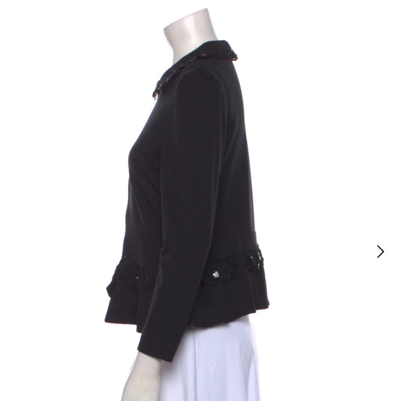 Valentino Spa Medium Black Bow Sequin Peplum Zipper Blouse Jacket - Picture 2 of 8